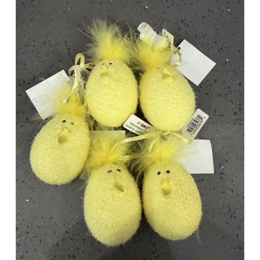Lot Of 5 Yellow Chick Egg Ornaments Easter Chicks Furry Hair